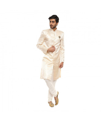 Classy Gold and White Sherwani With Broach